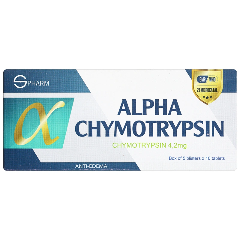 Alphachymotrypsin 4.2mg S.Pharm giúp giảm phù nề sau chấn thương, phẫu thuật hoặc bỏng (5 vỉ x 10 viên) - 2